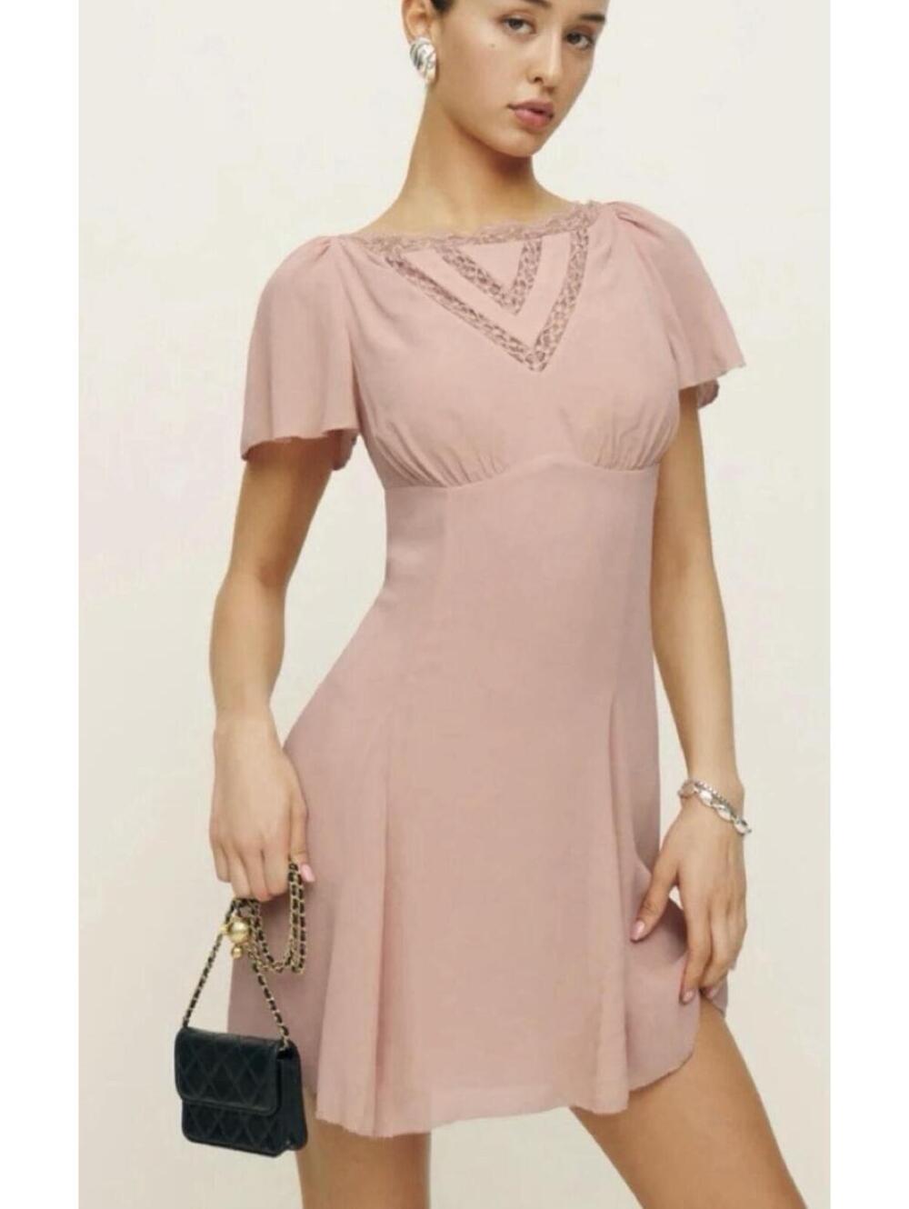 Reformation Dusty Pink Malena Lacy Chiffon Dress Size 0